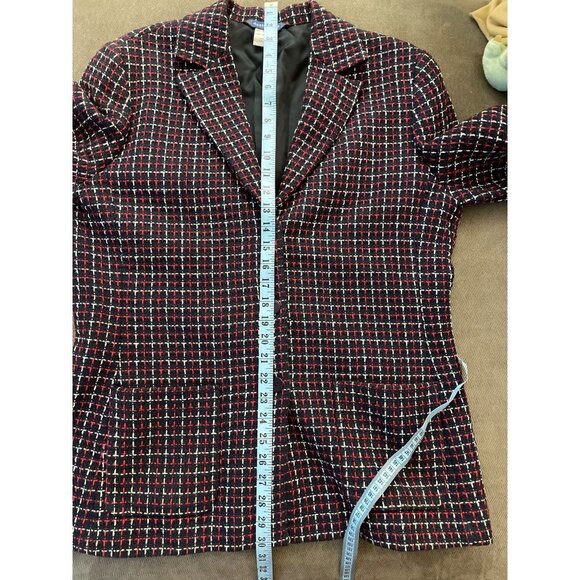 Vintage 90s Austin Reed Red White Blue Cotton Tweed Blazer - Picture 8 of 9
